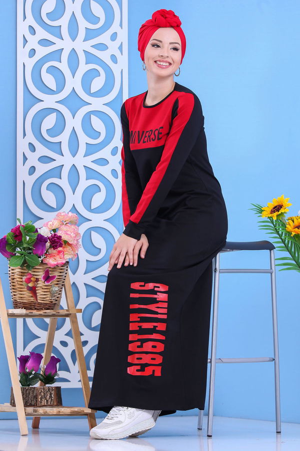 Penye Elbise Haki Bordo - 1142