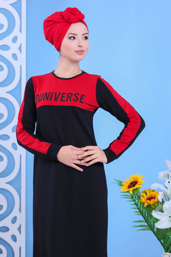Penye Elbise Haki Bordo - 1142