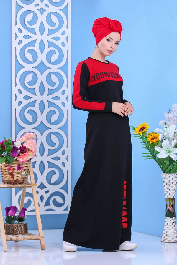 Penye Elbise Haki Bordo - 1142