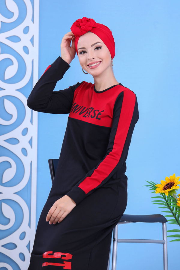Penye Elbise Haki Bordo - 1142