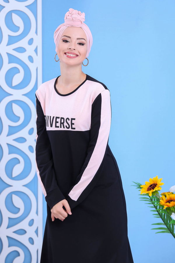 Penye Elbise Haki Pembe - 1142