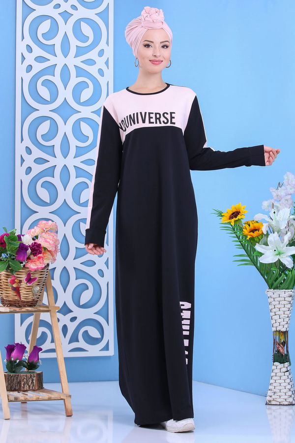 Penye Elbise Haki Pembe - 1142