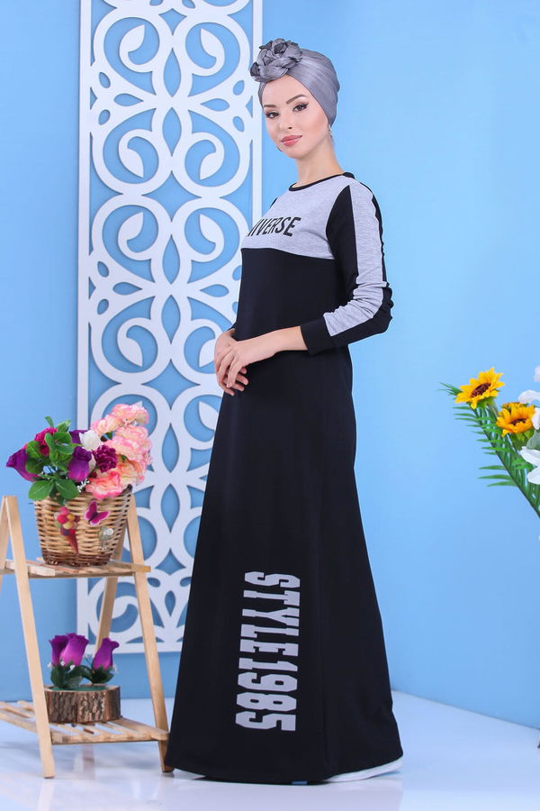 Penye Elbise Haki Gri - 1142