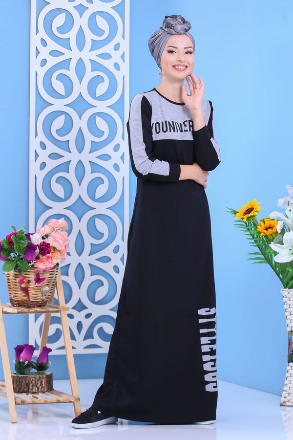Penye Elbise Haki Gri - 1142
