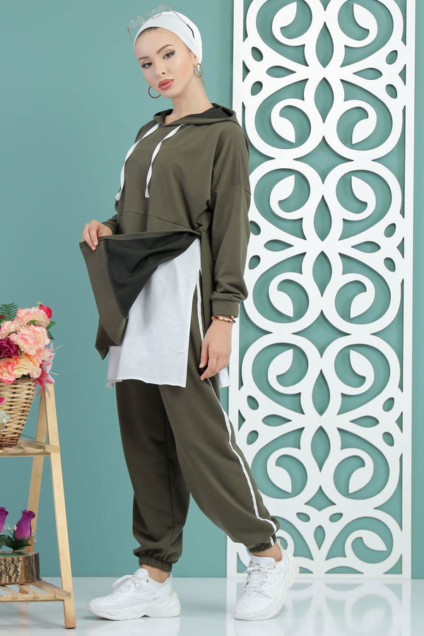 Kapşonlu Tunik Panolon Siyah  Haki - 7650 HAKİ