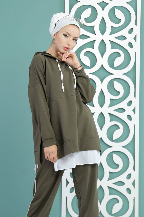 Kapşonlu Tunik Panolon Siyah  Haki - 7650 HAKİ