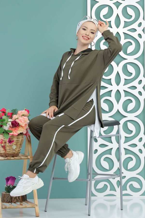 Kapşonlu Tunik Panolon Siyah  Haki - 7650 HAKİ