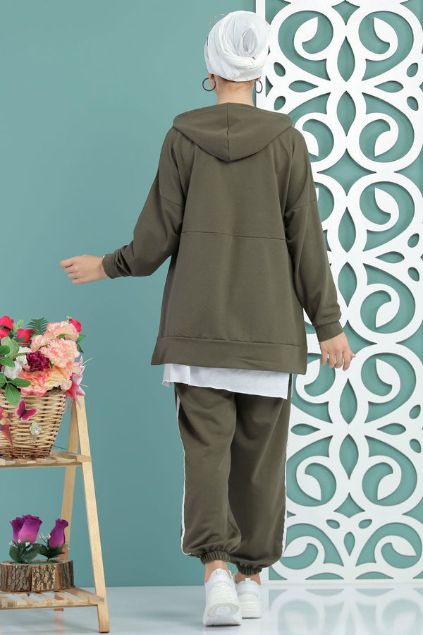 Kapşonlu Tunik Panolon Siyah  Haki - 7650 HAKİ