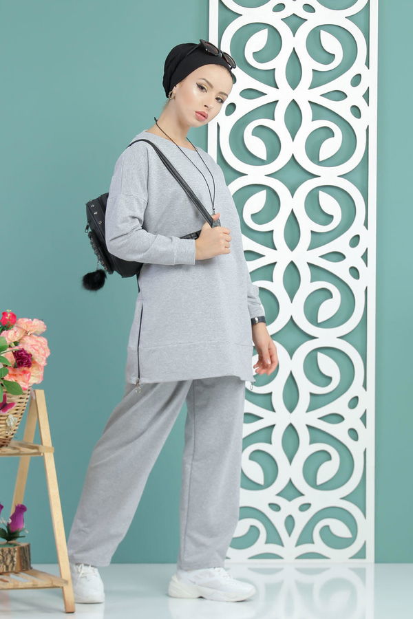 Tunik Pantolon Siyah  Gri - 7652 GRİ