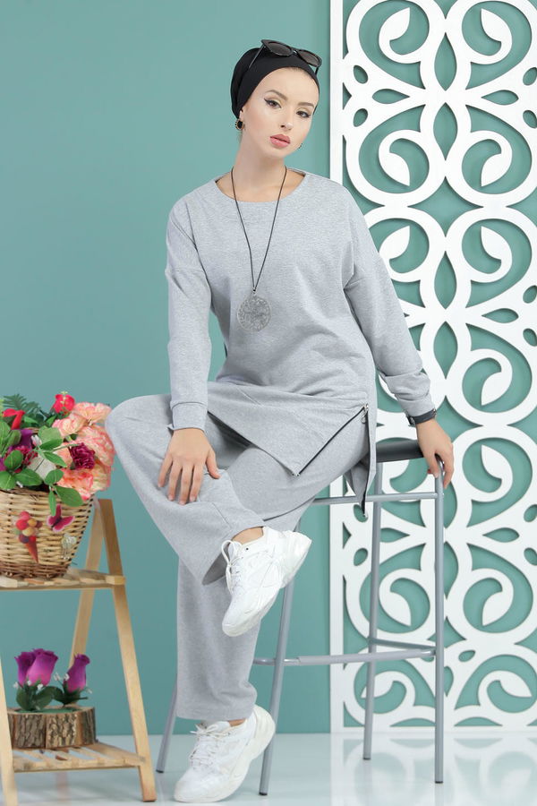 Tunik Pantolon Siyah  Gri - 7652 GRİ