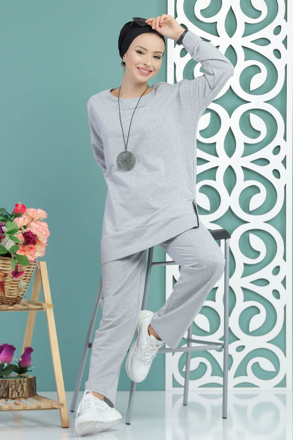 Tunik Pantolon Siyah  Gri - 7652 GRİ