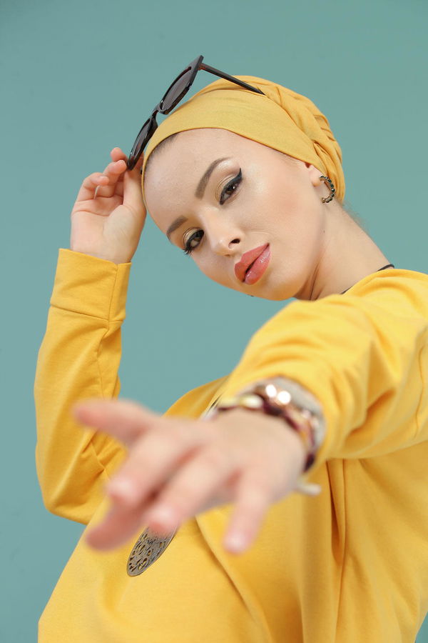 Tunik Pantolon Siyah  Sarı - 7652 Sarı