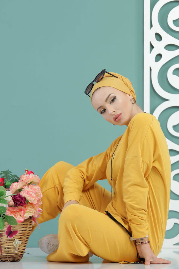 Tunik Pantolon Siyah  Sarı - 7652 Sarı