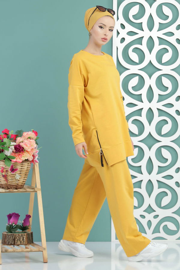 Tunik Pantolon Siyah  Sarı - 7652 Sarı