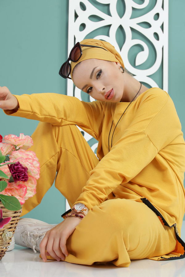 Tunik Pantolon Siyah  Sarı - 7652 Sarı