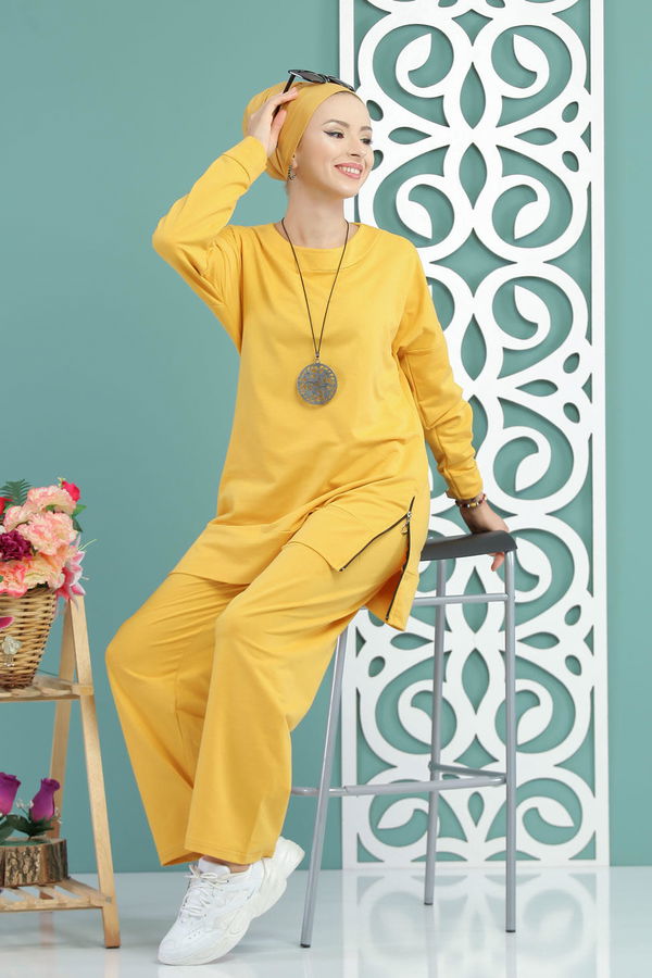 Tunik Pantolon Siyah  Sarı - 7652 Sarı