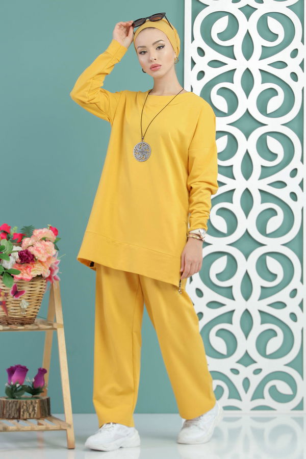 Tunik Pantolon Siyah  Sarı - 7652 Sarı