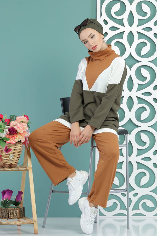 Tunik Pantolon Beyaz Haki - 02 7651 Haki - 7651 HAKİ