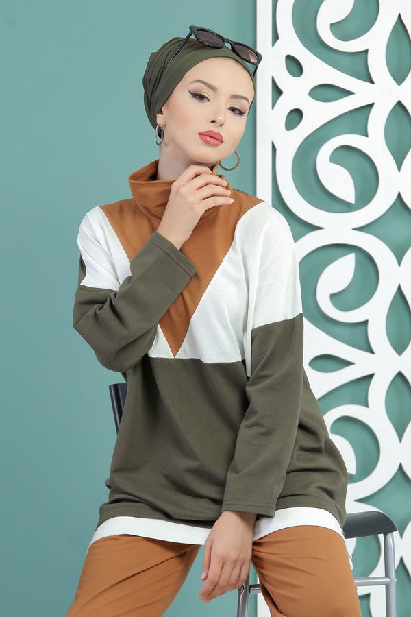Tunik Pantolon Beyaz Haki - 02 7651 Haki - 7651 HAKİ