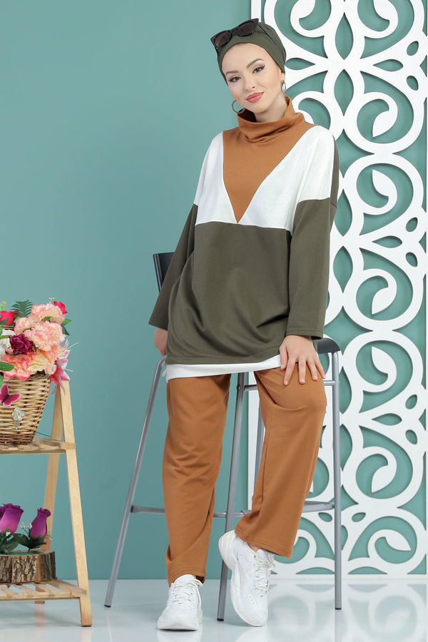 Tunik Pantolon Beyaz Haki - 02 7651 Haki - 7651 HAKİ