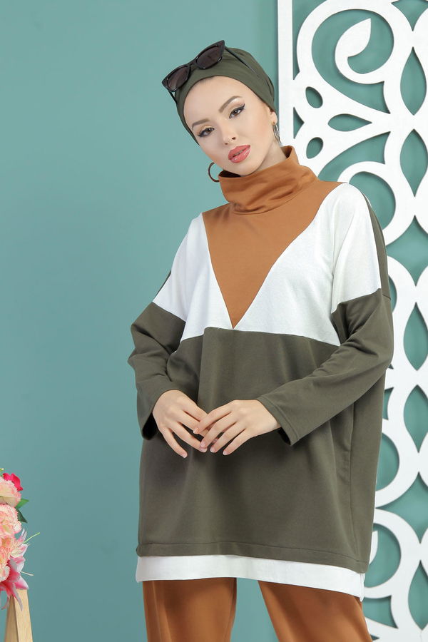 Tunik Pantolon Beyaz Haki - 02 7651 Haki - 7651 HAKİ