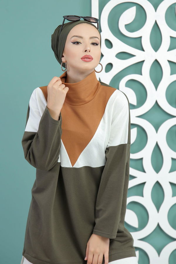 Tunik Pantolon Beyaz Haki - 02 7651 Haki - 7651 HAKİ