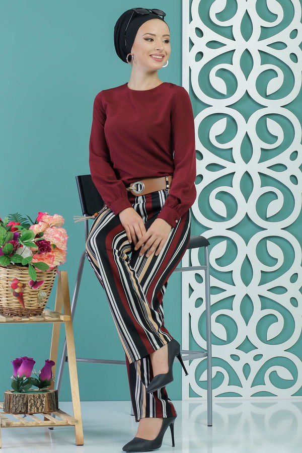 Pantolon Kemer Haki Bordo - 1235