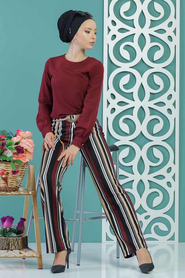 Pantolon Kemer Haki Bordo - 1235