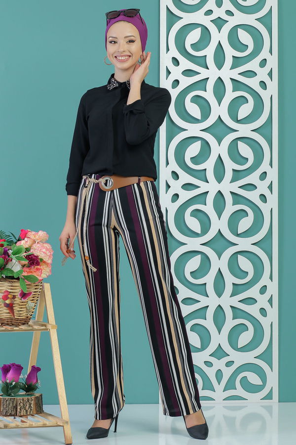 Pantolon Kemer Haki Mor - 1235 MOR