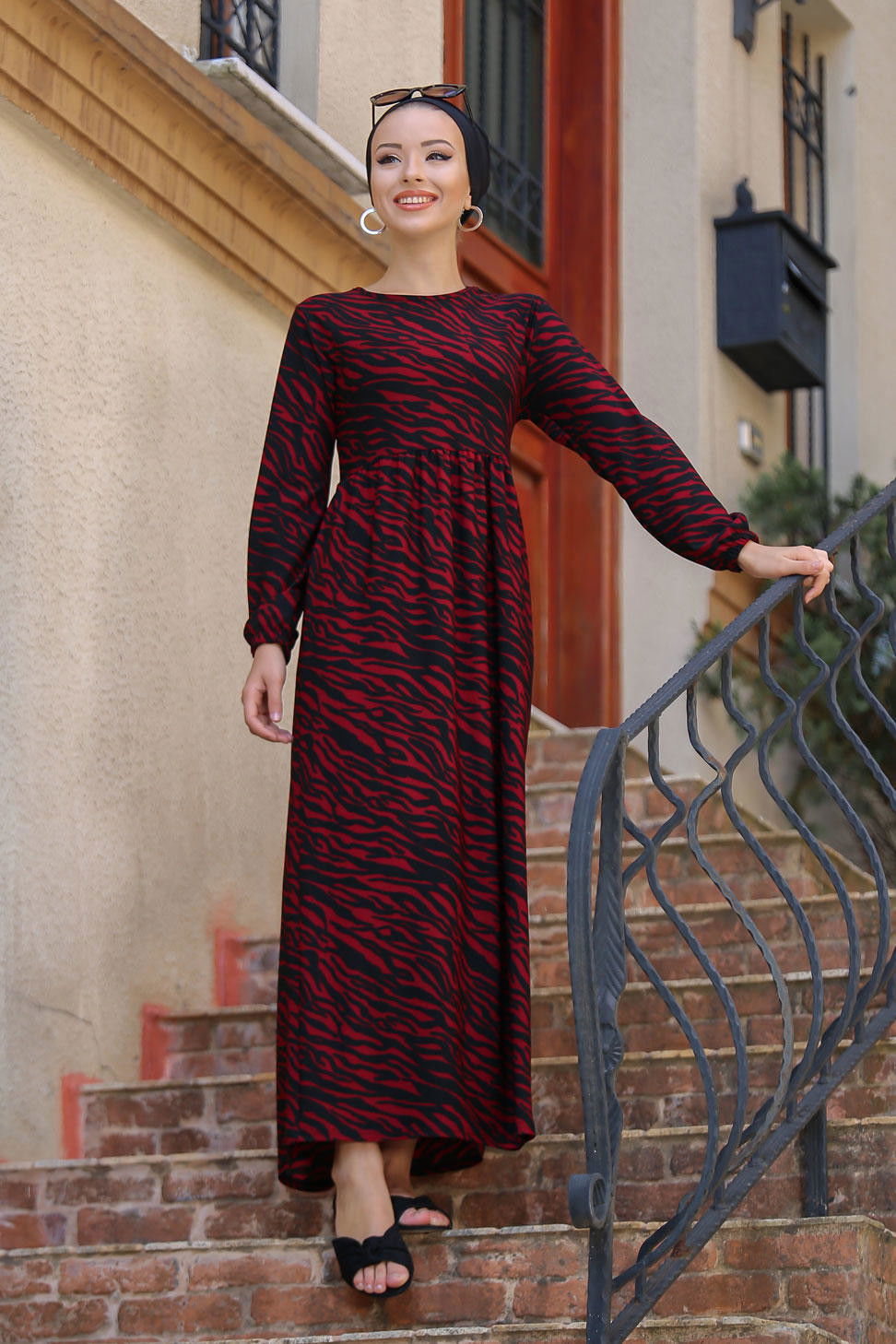 Leopar Desen Elbise Bordo - 02 7657 Bordo - 7657 BORDO