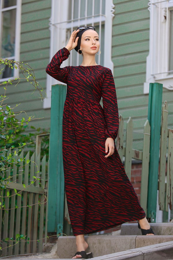 Leopar Desen Elbise Bordo - 02 7657 Bordo - 7657 BORDO