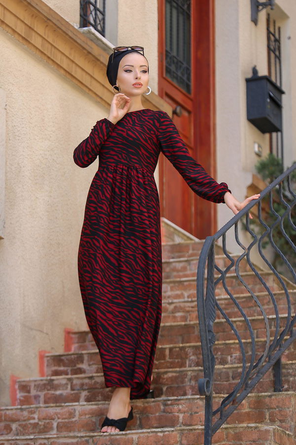 Leopar Desen Elbise Bordo - 02 7657 Bordo - 7657 BORDO