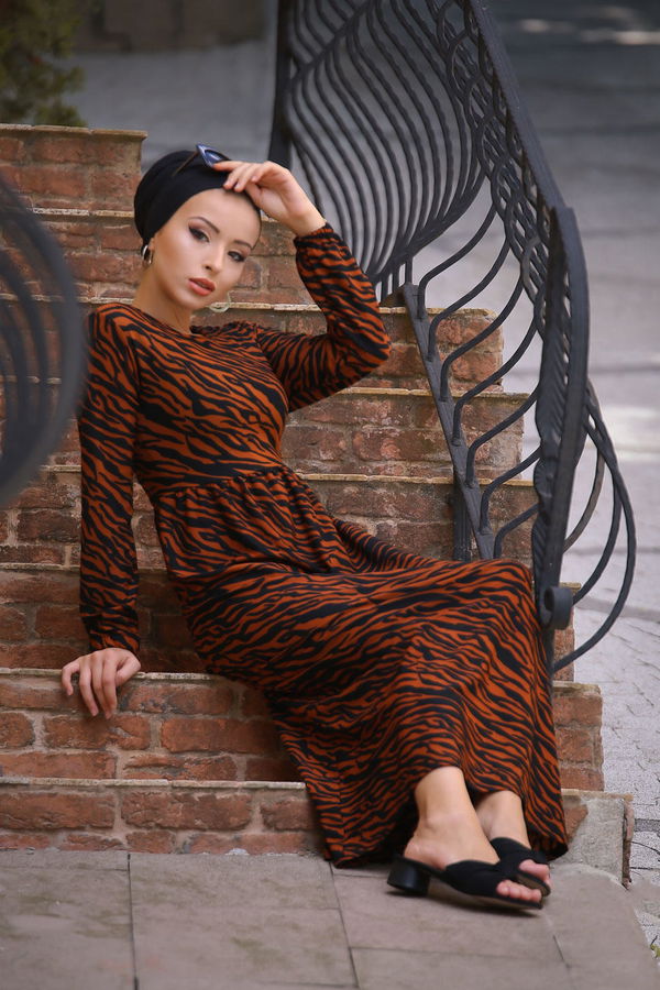 Leopar Desen Elbise Kiremit - 02 7657 Kiremit - 7657 KİREMİT