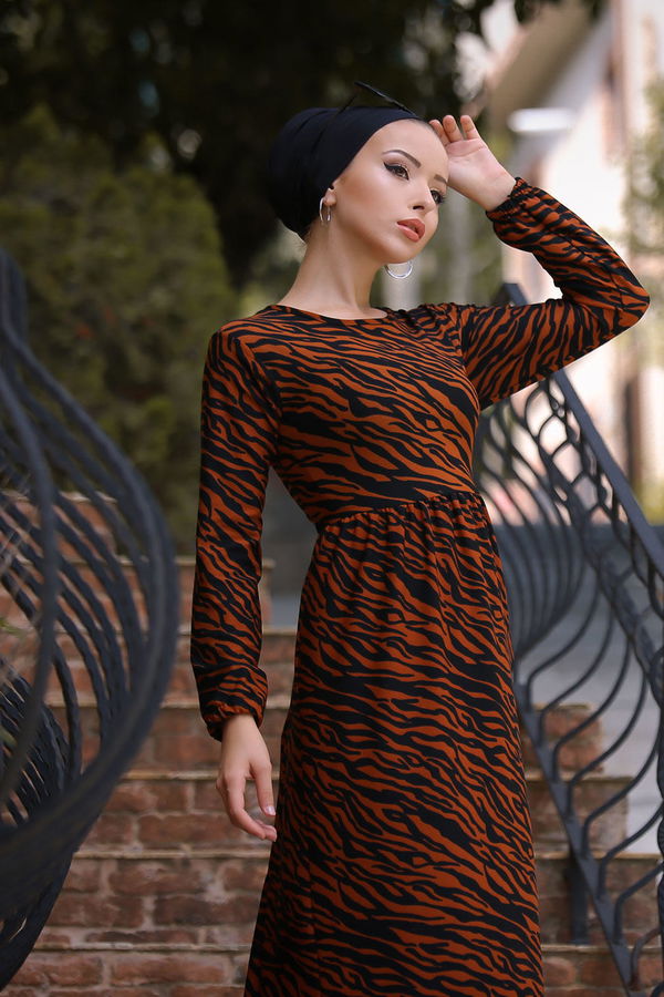 Leopar Desen Elbise Kiremit - 02 7657 Kiremit - 7657 KİREMİT