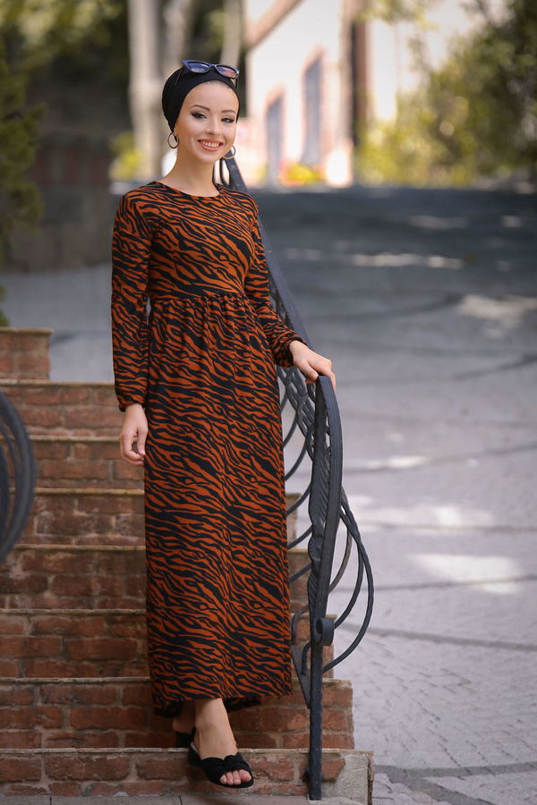Leopar Desen Elbise Kiremit - 02 7657 Kiremit - 7657 KİREMİT