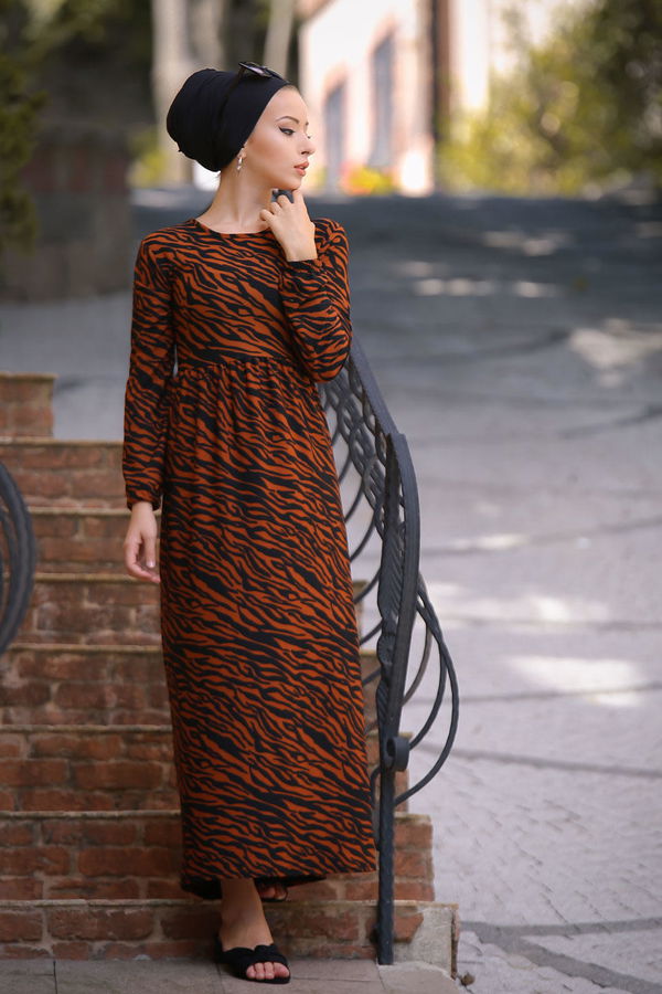 Leopar Desen Elbise Kiremit - 02 7657 Kiremit - 7657 KİREMİT
