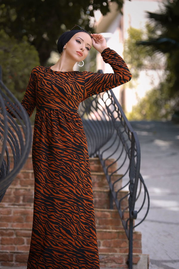 Leopar Desen Elbise Kiremit - 02 7657 Kiremit - 7657 KİREMİT