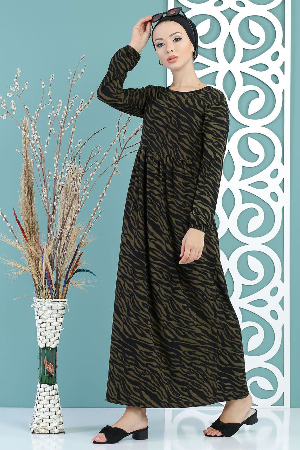 Leopar Desen Elbise Haki - 02 7657 Haki - 7657 HAKİ