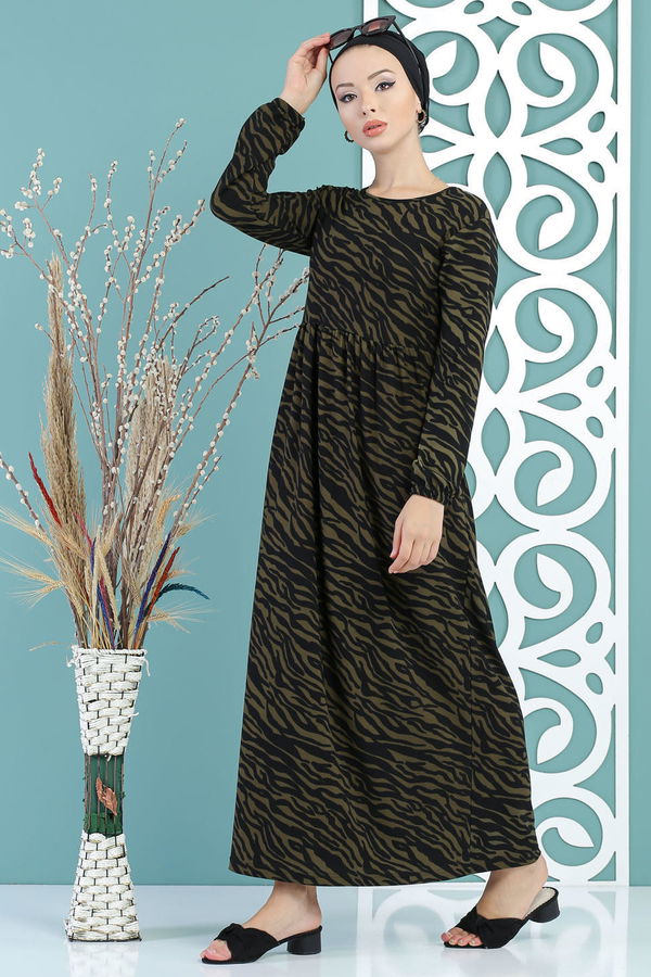 Leopar Desen Elbise Haki - 02 7657 Haki - 7657 HAKİ