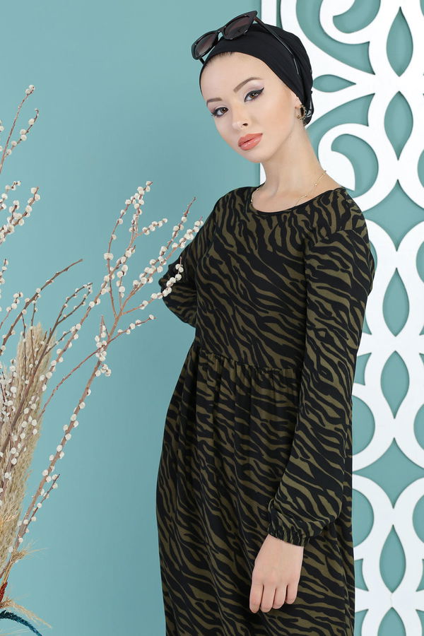 Leopar Desen Elbise Haki - 02 7657 Haki - 7657 HAKİ