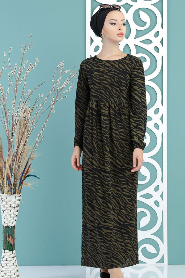 Leopar Desen Elbise Haki - 02 7657 Haki - 7657 HAKİ