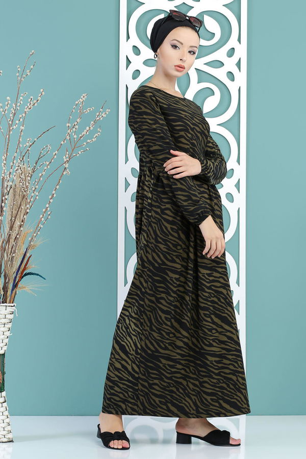 Leopar Desen Elbise Haki - 02 7657 Haki - 7657 HAKİ