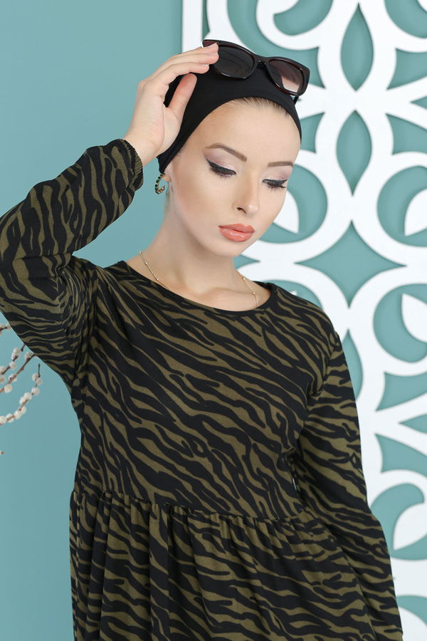 Leopar Desen Elbise Haki - 02 7657 Haki - 7657 HAKİ