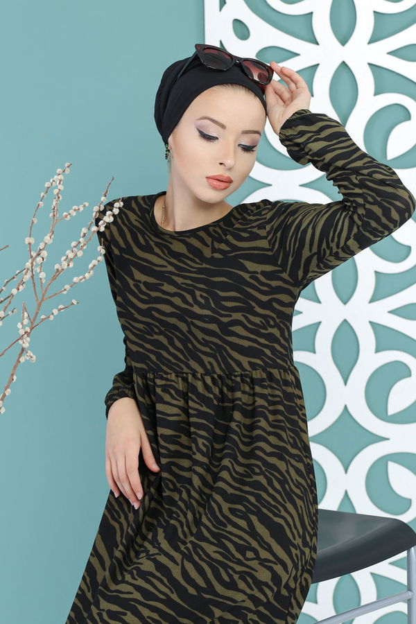 Leopar Desen Elbise Haki - 02 7657 Haki - 7657 HAKİ