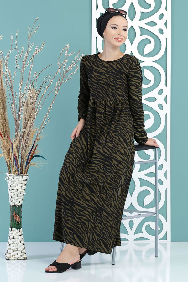Leopar Desen Elbise Haki - 02 7657 Haki - 7657 HAKİ