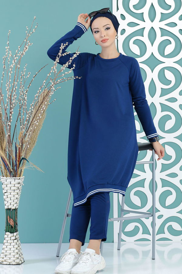 Tunik Pantolon Saks - 02 7663 Mavi - 7663 MAVİ