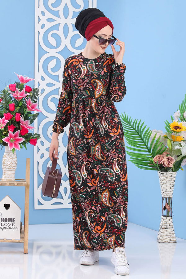 Çiçekli Elbise Siyah - 02 7264 Siyah - 7264