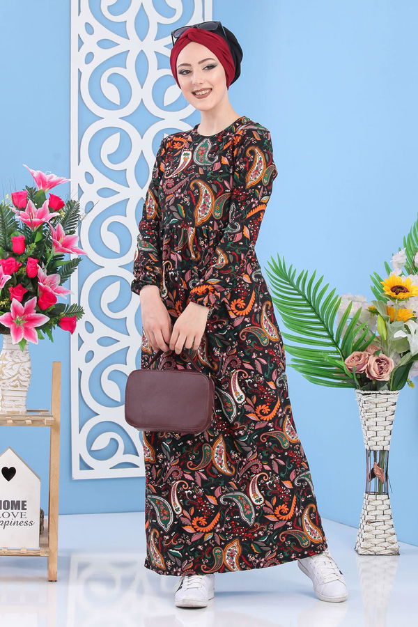 Çiçekli Elbise Siyah - 02 7264 Siyah - 7264