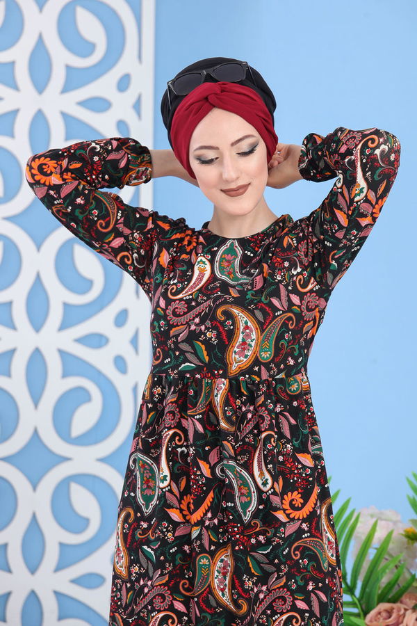 Çiçekli Elbise Siyah - 02 7264 Siyah - 7264
