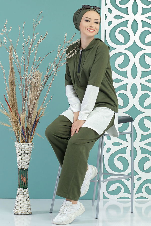 Tunik Pantolon Siyah Haki - 7666 HAKİ
